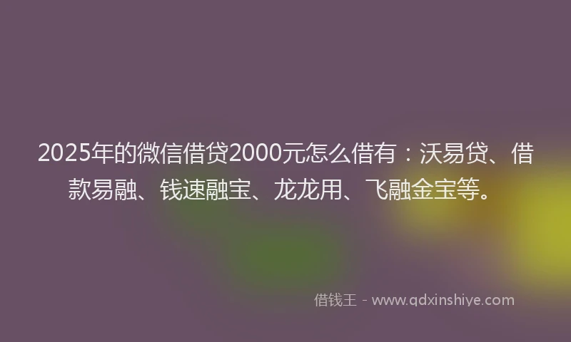 2025年的微信借贷2000元怎么借有：沃易贷、借款易融、钱速融宝、龙龙用、飞融金宝等。