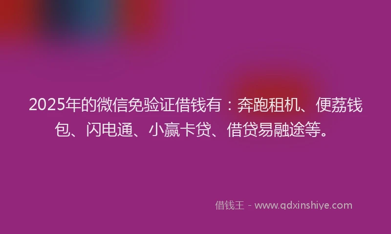 2025年的微信免验证借钱有：奔跑租机、便荔钱包、闪电通、小赢卡贷、借贷易融途等。