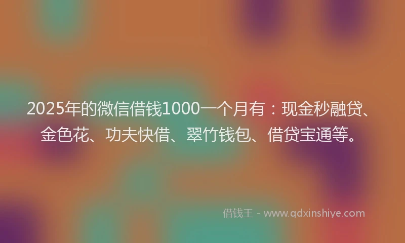 2025年的微信借钱1000一个月有：现金秒融贷、金色花、功夫快借、翠竹钱包、借贷宝通等。