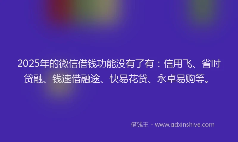 2025年的微信借钱功能没有了有：信用飞、省时贷融、钱速借融途、快易花贷、永卓易购等。