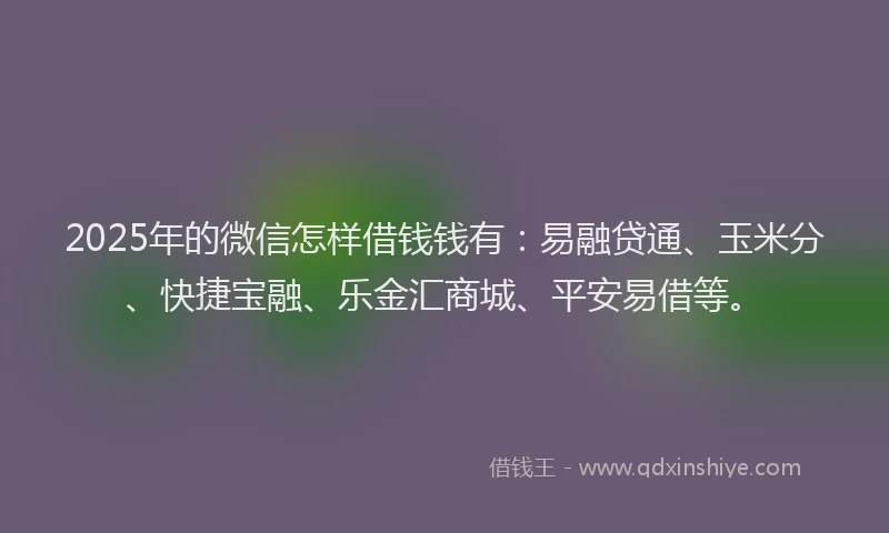 2025年的微信怎样借钱钱有：易融贷通、玉米分、快捷宝融、乐金汇商城、平安易借等。