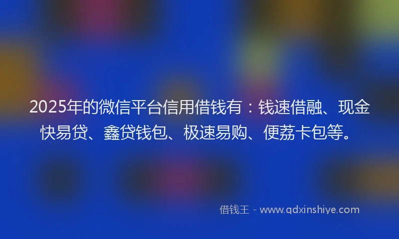 2025年的微信平台信用借钱有：钱速借融、现金快易贷、鑫贷钱包、极速易购、便荔卡包等。