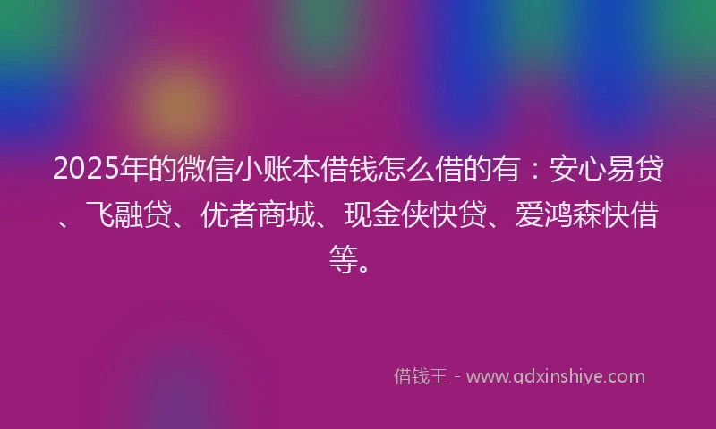 2025年的微信小账本借钱怎么借的有：安心易贷、飞融贷、优者商城、现金侠快贷、爱鸿森快借等。