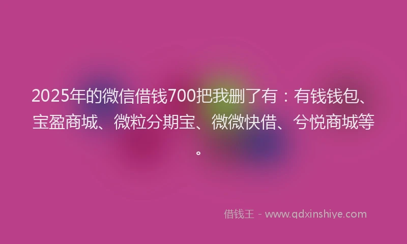 2025年的微信借钱700把我删了有：有钱钱包、宝盈商城、微粒分期宝、微微快借、兮悦商城等。