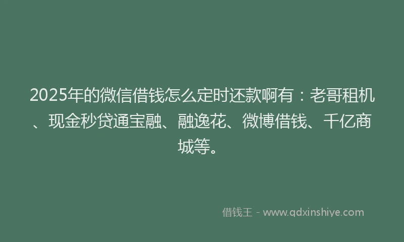 2025年的微信借钱怎么定时还款啊有：老哥租机、现金秒贷通宝融、融逸花、微博借钱、千亿商城等。