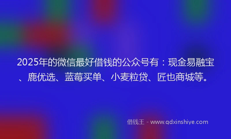 2025年的微信最好借钱的公众号有：现金易融宝、鹿优选、蓝莓买单、小麦粒贷、匠也商城等。