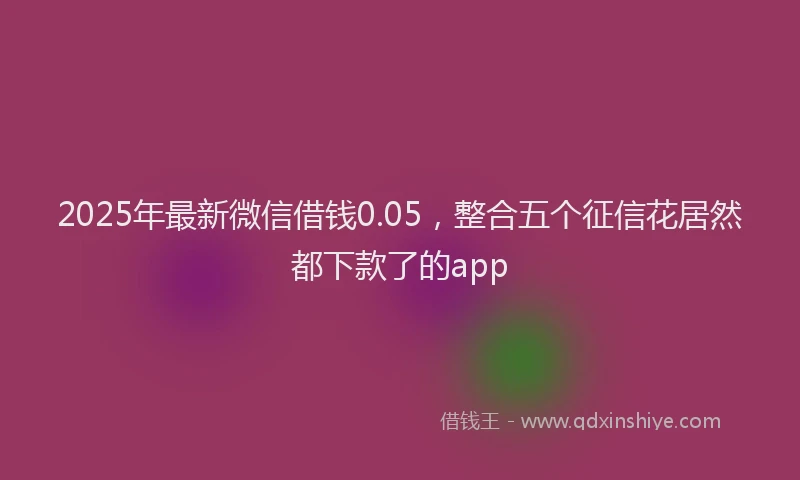 2025年最新微信借钱0.05，整合五个征信花居然都下款了的app