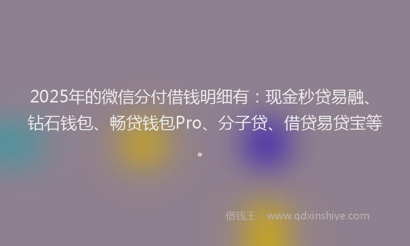 2025年的微信分付借钱明细有：现金秒贷易融、钻石钱包、畅贷钱包Pro、分子贷、借贷易贷宝等。