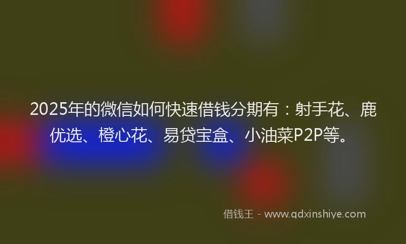 2025年的微信如何快速借钱分期有：射手花、鹿优选、橙心花、易贷宝盒、小油菜P2P等。