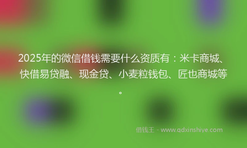 2025年的微信借钱需要什么资质有：米卡商城、快借易贷融、现金贷、小麦粒钱包、匠也商城等。