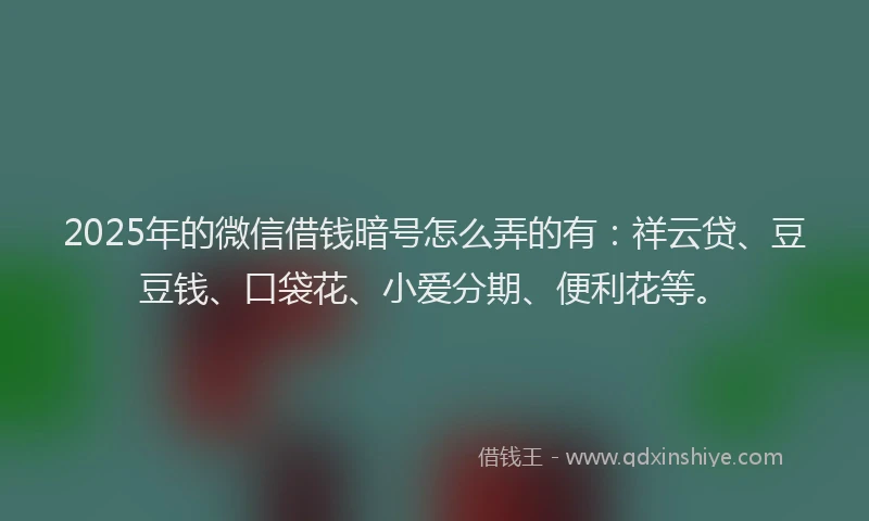 2025年的微信借钱暗号怎么弄的有：祥云贷、豆豆钱、口袋花、小爱分期、便利花等。