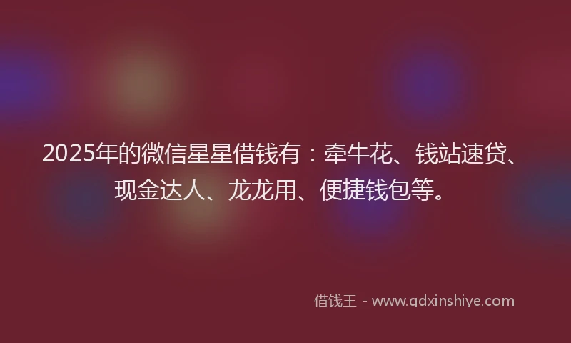2025年的微信星星借钱有：牵牛花、钱站速贷、现金达人、龙龙用、便捷钱包等。