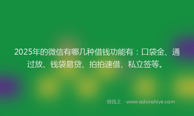 2025年的微信有哪几种借钱功能有：口袋金、通过放、钱袋易贷、拍拍速借、私立签等。