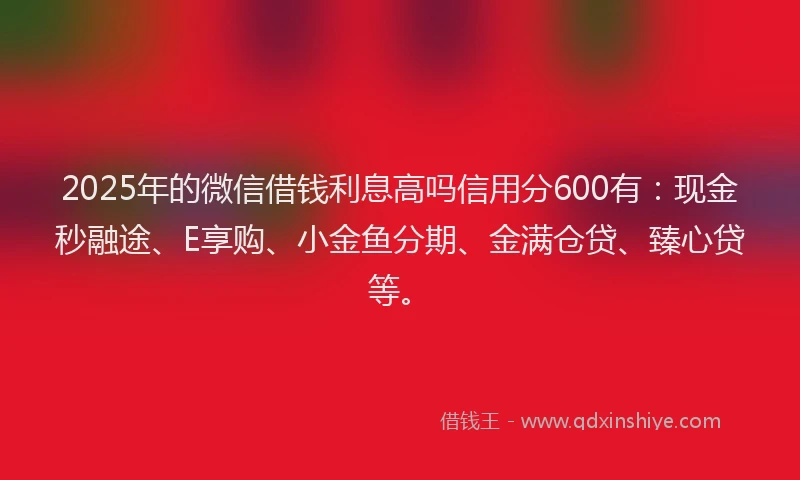 2025年的微信借钱利息高吗信用分600有：现金秒融途、E享购、小金鱼分期、金满仓贷、臻心贷等。