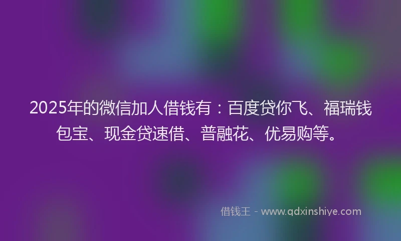 2025年的微信加人借钱有：百度贷你飞、福瑞钱包宝、现金贷速借、普融花、优易购等。