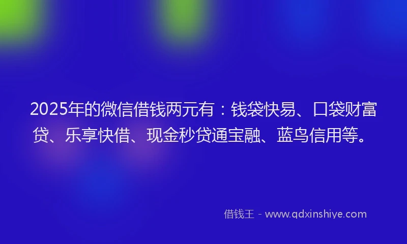 2025年的微信借钱两元有：钱袋快易、口袋财富贷、乐享快借、现金秒贷通宝融、蓝鸟信用等。