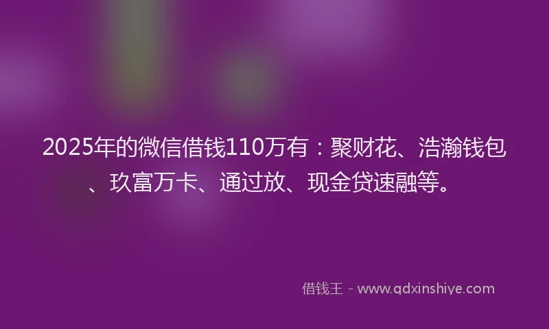 2025年的微信借钱110万有：聚财花、浩瀚钱包、玖富万卡、通过放、现金贷速融等。