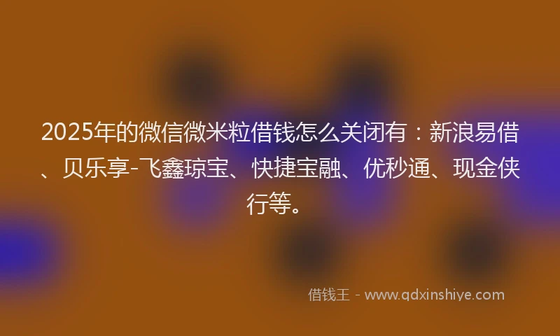 2025年的微信微米粒借钱怎么关闭有：新浪易借、贝乐享-飞鑫琼宝、快捷宝融、优秒通、现金侠行等。