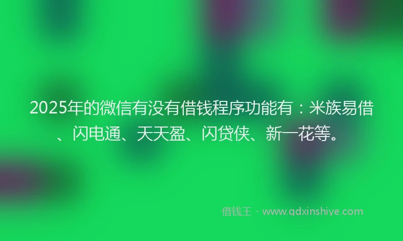 2025年的微信有没有借钱程序功能有：米族易借、闪电通、天天盈、闪贷侠、新一花等。
