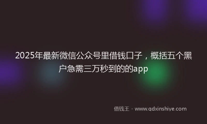 2025年最新微信公众号里借钱口子，概括五个黑户急需三万秒到的的app