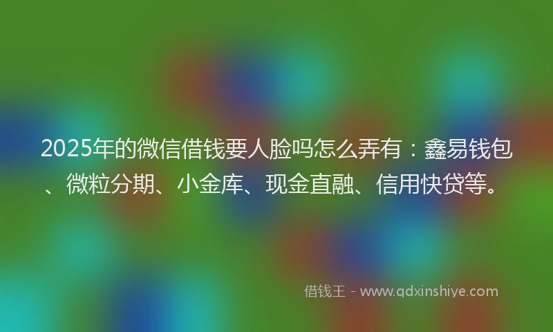 2025年的微信借钱要人脸吗怎么弄有：鑫易钱包、微粒分期、小金库、现金直融、信用快贷等。