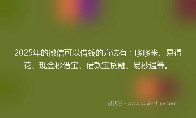 2025年的微信可以借钱的方法有：哆哆米、易得花、现金秒借宝、借款宝贷融、易秒通等。