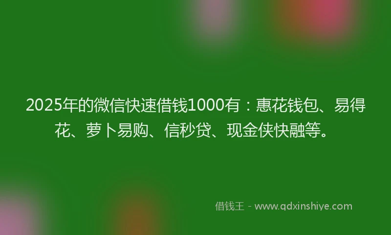 2025年的微信快速借钱1000有：惠花钱包、易得花、萝卜易购、信秒贷、现金侠快融等。