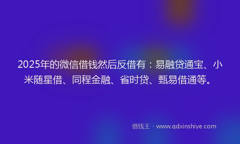 2025年的微信借钱然后反借有：易融贷通宝、小米随星借、同程金融、省时贷、甄易借通等。