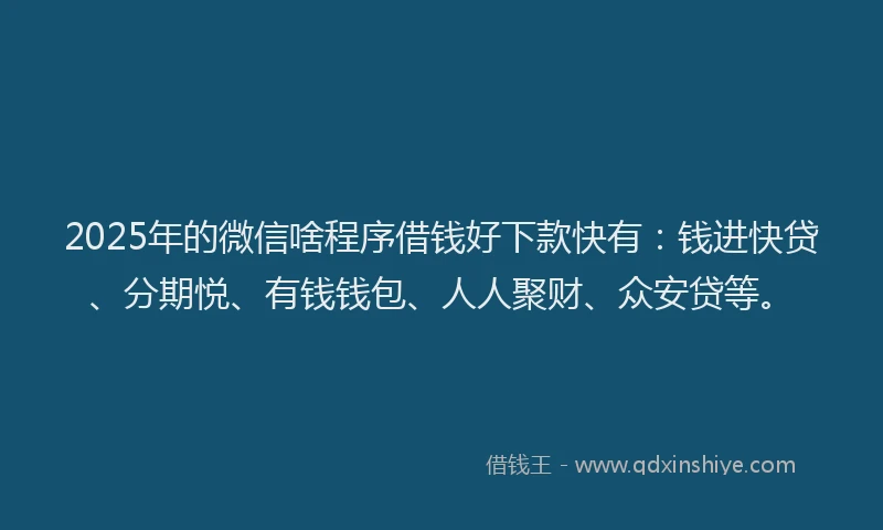 2025年的微信啥程序借钱好下款快有：钱进快贷、分期悦、有钱钱包、人人聚财、众安贷等。