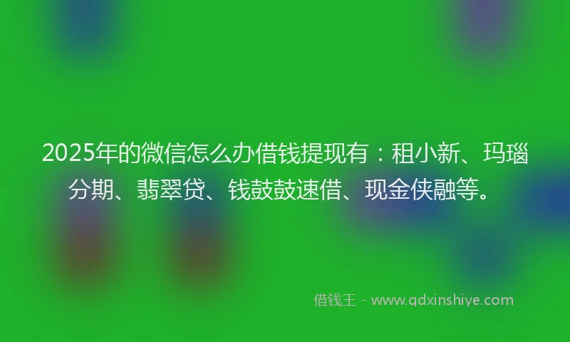2025年的微信怎么办借钱提现有：租小新、玛瑙分期、翡翠贷、钱鼓鼓速借、现金侠融等。