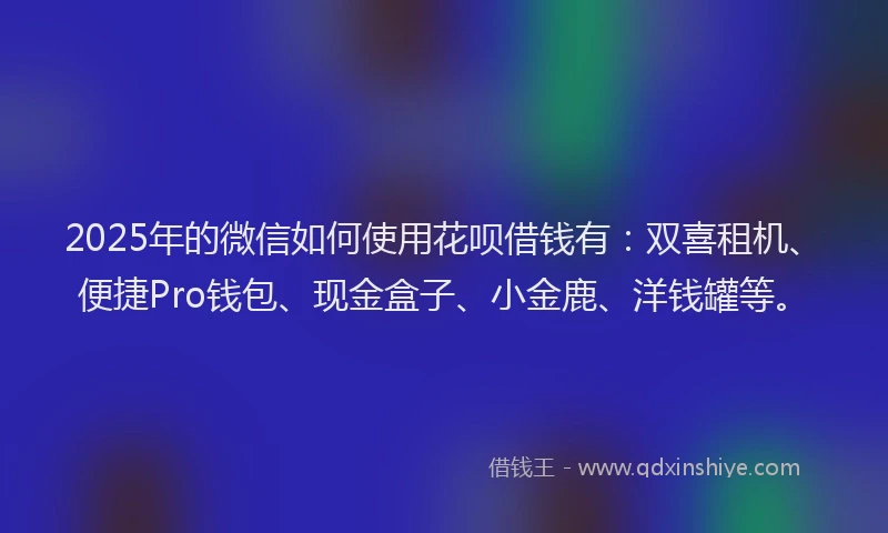 2025年的微信如何使用花呗借钱有：双喜租机、便捷Pro钱包、现金盒子、小金鹿、洋钱罐等。