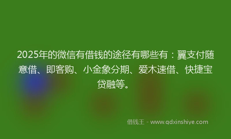 2025年的微信有借钱的途径有哪些有：翼支付随意借、即客购、小金象分期、爱木速借、快捷宝贷融等。