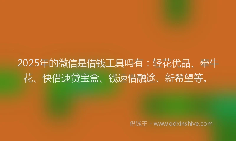 2025年的微信是借钱工具吗有：轻花优品、牵牛花、快借速贷宝盒、钱速借融途、新希望等。