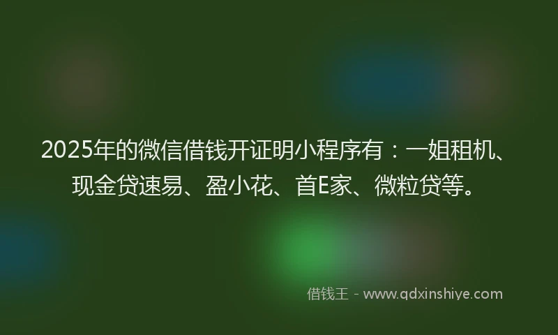 2025年的微信借钱开证明小程序有：一姐租机、现金贷速易、盈小花、首E家、微粒贷等。
