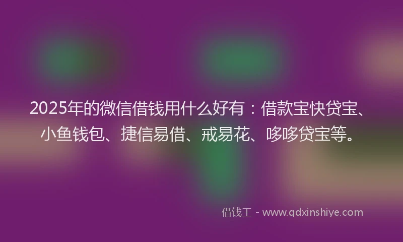 2025年的微信借钱用什么好有：借款宝快贷宝、小鱼钱包、捷信易借、戒易花、哆哆贷宝等。