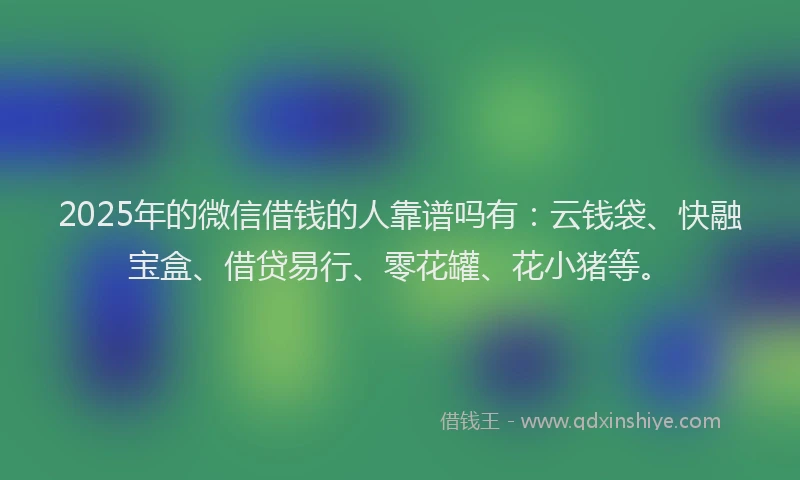 2025年的微信借钱的人靠谱吗有：云钱袋、快融宝盒、借贷易行、零花罐、花小猪等。