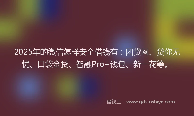 2025年的微信怎样安全借钱有：团贷网、贷你无忧、口袋金贷、智融Pro+钱包、新一花等。