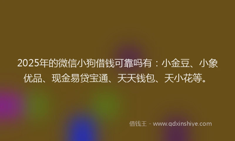 2025年的微信小狗借钱可靠吗有：小金豆、小象优品、现金易贷宝通、天天钱包、天小花等。