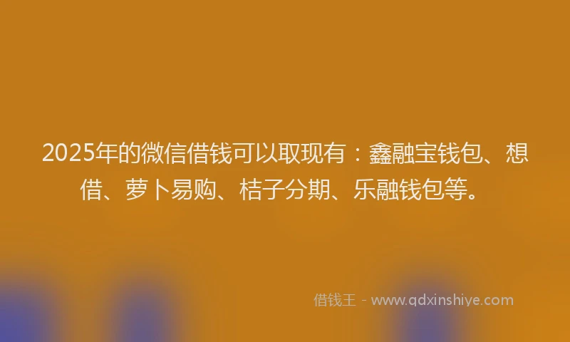 2025年的微信借钱可以取现有：鑫融宝钱包、想借、萝卜易购、桔子分期、乐融钱包等。