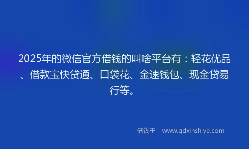 2025年的微信官方借钱的叫啥平台有：轻花优品、借款宝快贷通、口袋花、金速钱包、现金贷易行等。