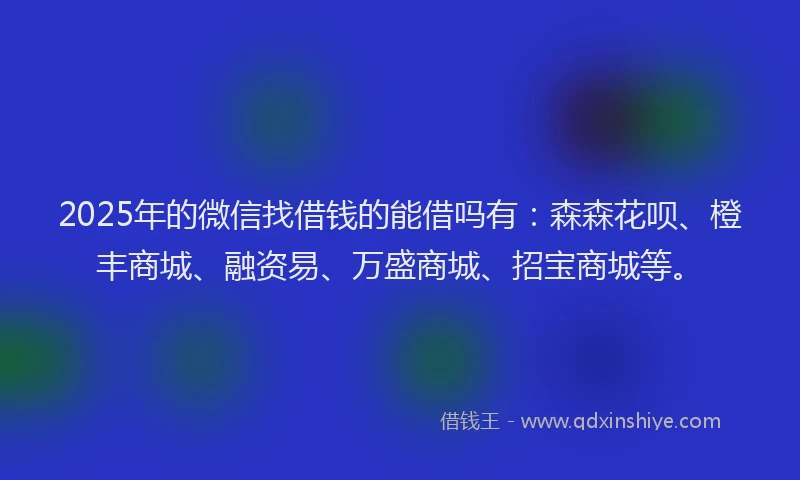 2025年的微信找借钱的能借吗有：森森花呗、橙丰商城、融资易、万盛商城、招宝商城等。