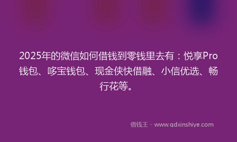 2025年的微信如何借钱到零钱里去有：悦享Pro钱包、哆宝钱包、现金侠快借融、小信优选、畅行花等。