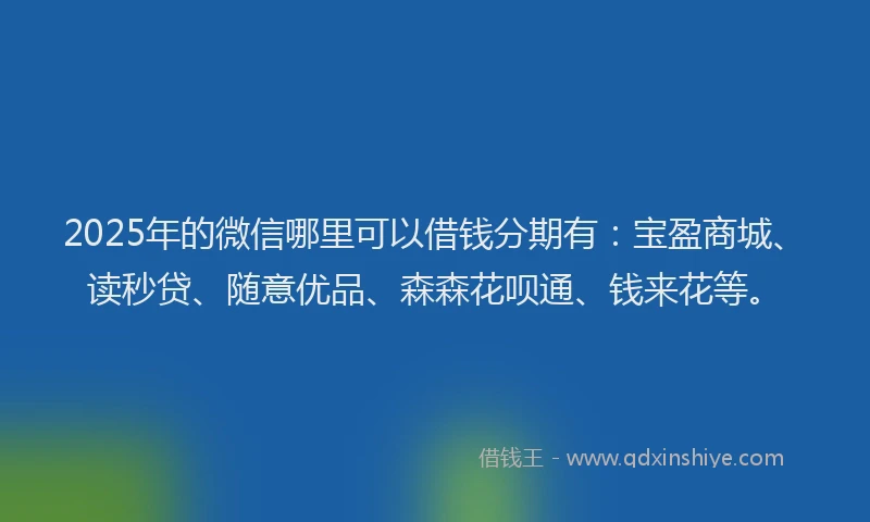 2025年的微信哪里可以借钱分期有：宝盈商城、读秒贷、随意优品、森森花呗通、钱来花等。