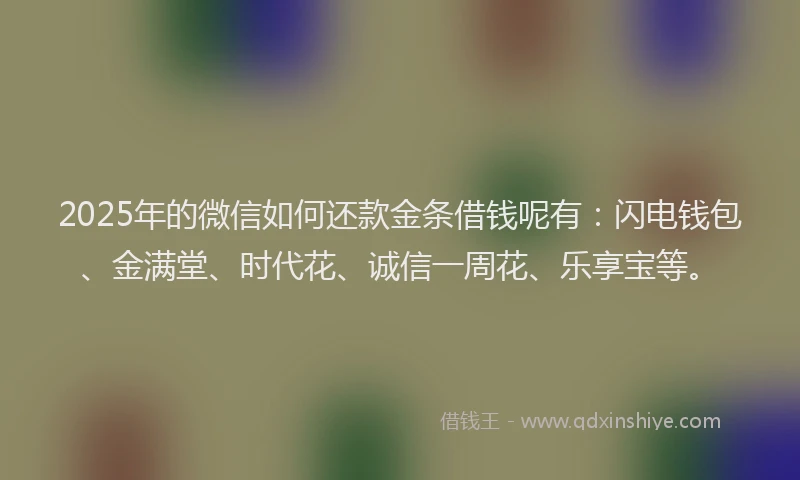 2025年的微信如何还款金条借钱呢有：闪电钱包、金满堂、时代花、诚信一周花、乐享宝等。