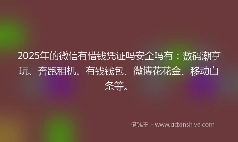 2025年的微信有借钱凭证吗安全吗有：数码潮享玩、奔跑租机、有钱钱包、微博花花金、移动白条等。
