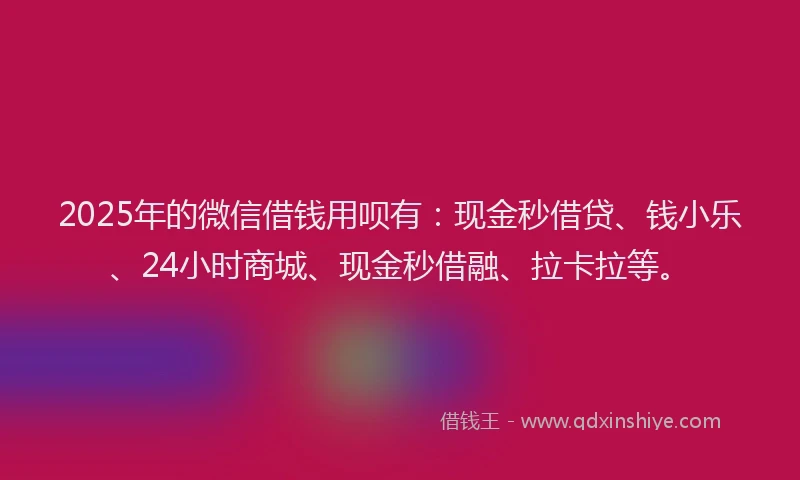 2025年的微信借钱用呗有：现金秒借贷、钱小乐、24小时商城、现金秒借融、拉卡拉等。