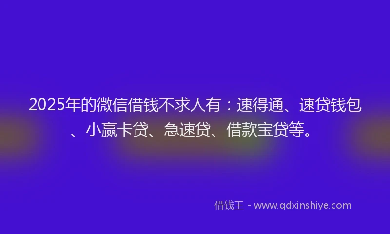 2025年的微信借钱不求人有：速得通、速贷钱包、小赢卡贷、急速贷、借款宝贷等。
