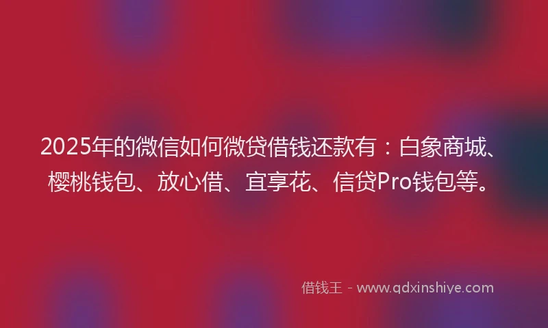 2025年的微信如何微贷借钱还款有：白象商城、樱桃钱包、放心借、宜享花、信贷Pro钱包等。