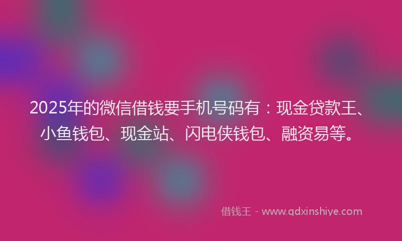 2025年的微信借钱要手机号码有：现金贷款王、小鱼钱包、现金站、闪电侠钱包、融资易等。