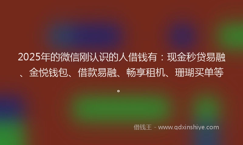 2025年的微信刚认识的人借钱有：现金秒贷易融、金悦钱包、借款易融、畅享租机、珊瑚买单等。